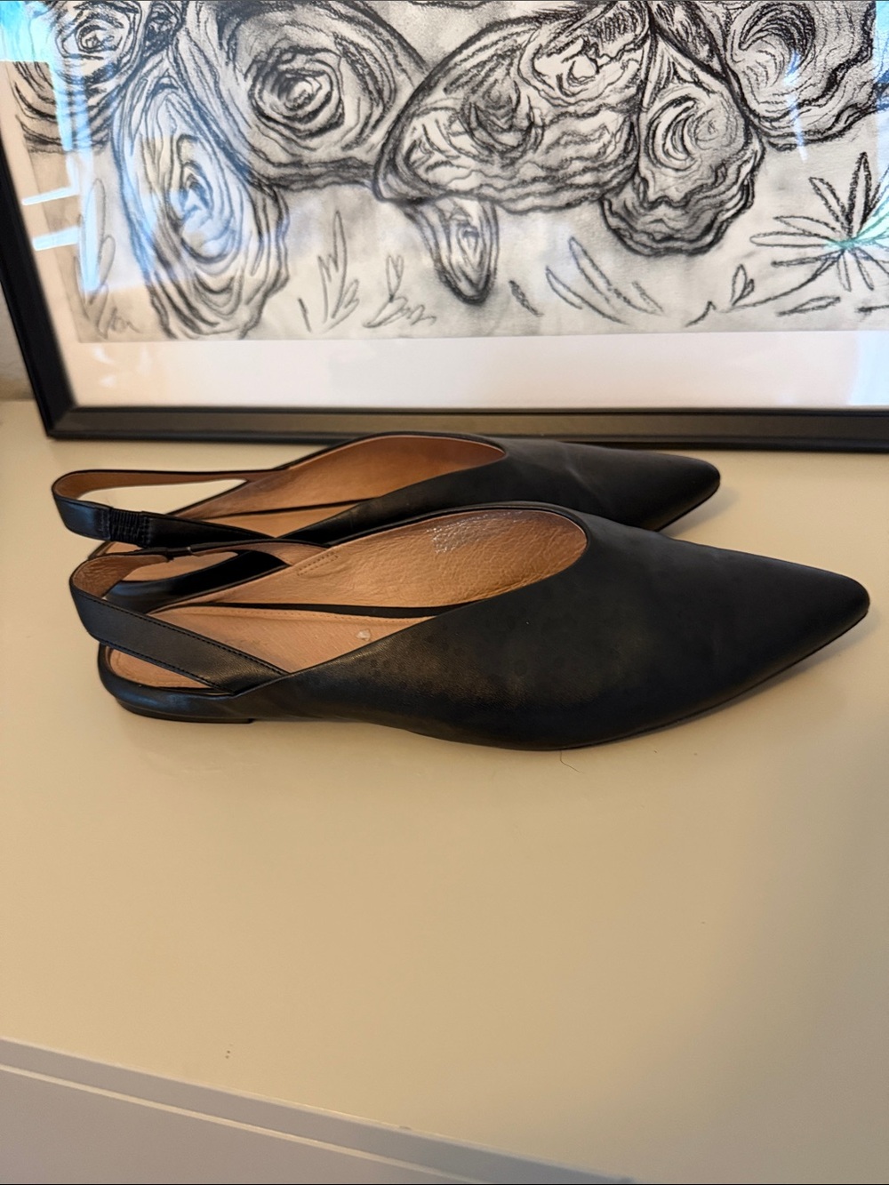 Halogen Black Pointed Slingback Flats - Women's Elegant Slip-On Shoes leather
